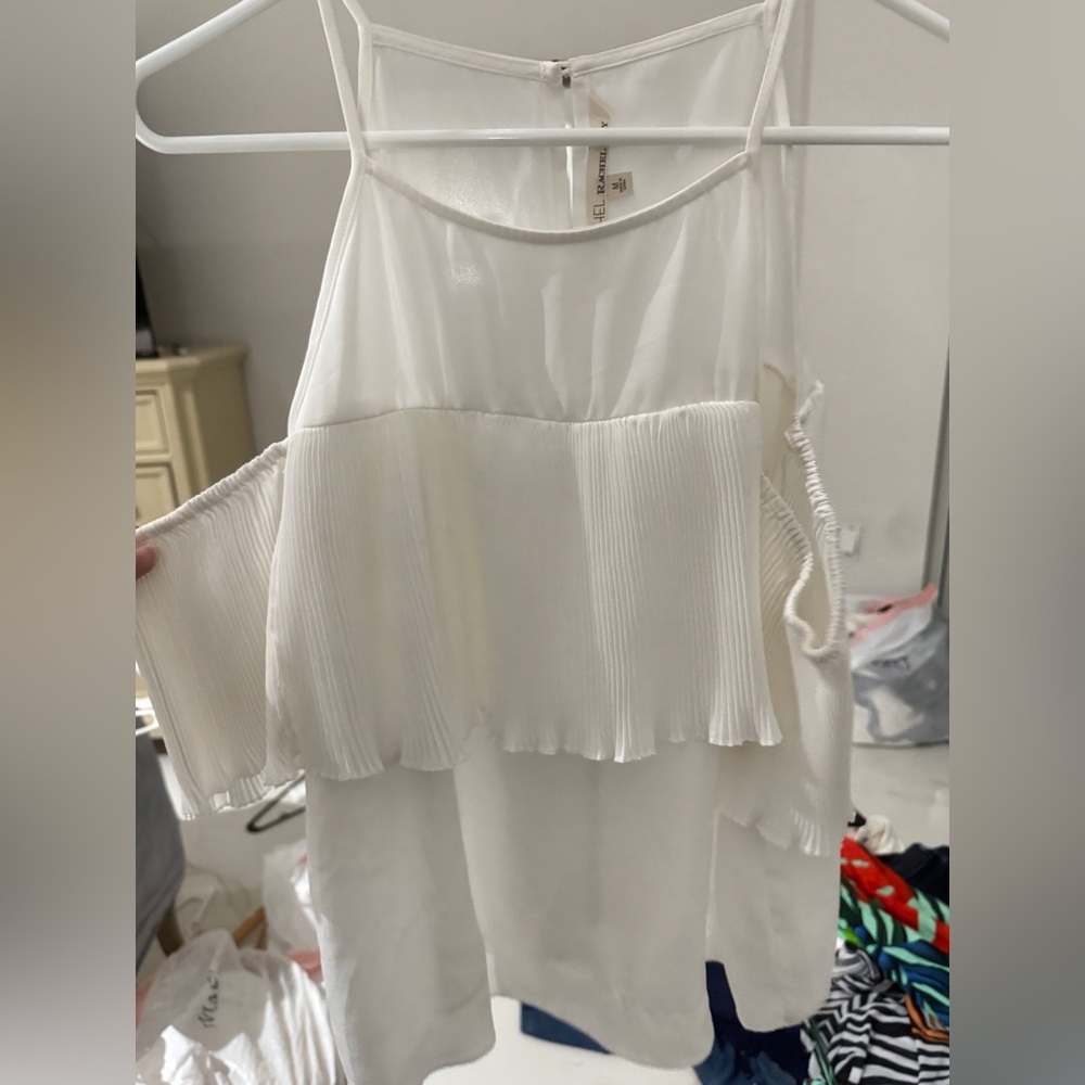 RACHEL Rachel Roy White Asymmetrical Ruffled Blouse